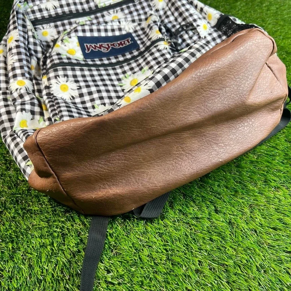 Jansport Daisy Gingham Backpack Black White Floral School Laptop Book Bag Pack